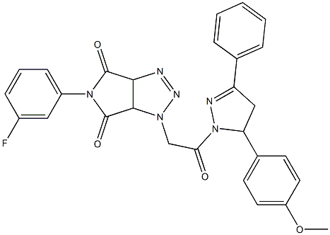 5-(3-fluorophenyl)-1-{2-[5-(4-methoxyphenyl)-3-phenyl-4,5-dihydro-1H-pyrazol-1-yl]-2-oxoethyl}-3a,6a-dihydropyrrolo[3,4-d][1,2,3]triazole-4,6(1H,5H)-dione Struktur