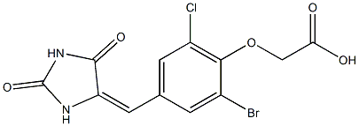 {2-bromo-6-chloro-4-[(2,5-dioxo-4-imidazolidinylidene)methyl]phenoxy}acetic acid Structure