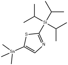 2-(Triisopropylsilyl)-5-(trimethylstannyl)thiazole 化学構造式