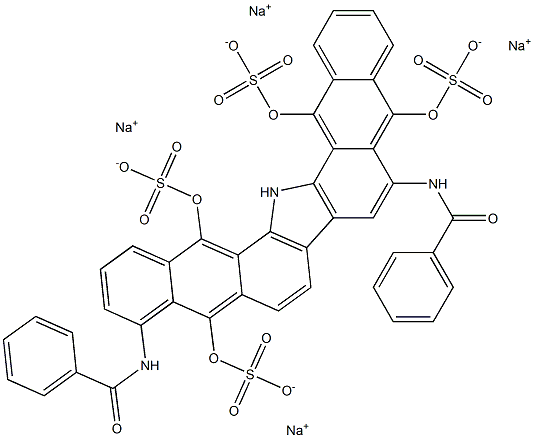 Benzamide, N,N'-[5,10,15,17-tetrakis(sulfooxy)-16H-dinaphtho[2,3-a:2',3'-i]carbazole-4,9-diyl]bis-, tetrasodium salt 化学構造式