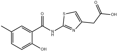 2-[2-(2-hydroxy-5-methylbenzamido)-1,3-thiazol-4-yl]acetic acid Struktur