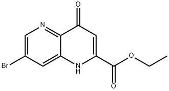 7-Bromo-4-oxo-1,4-dihydro-[1,5]naphthyridine-2-carboxylic acid ethyl ester 化学構造式