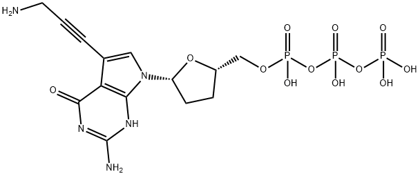 Triphosphoric acid, P-[[(2S,5R)-5-[2-amino-5-(3-amino-1-propyn-1-yl)-1,4-dihydro-4-oxo-7H-pyrrolo[2,3-d]pyrimidin-7-yl]tetrahydro-2-furanyl]methyl] ester Structure