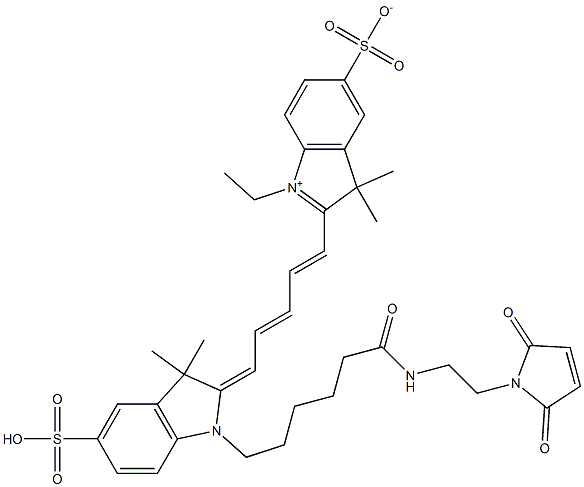 3H-Indolium, 2-[(1E,3E,5E)-5-[1-[6-[[2-(2,5-dihydro-2,5-dioxo-1H-pyrrol-1-yl)ethyl]amino]-6-oxohexyl]-1,3-dihydro-3,3-dimethyl-5-sulfo-2H-indol-2-ylidene]-1,3-pentadien-1-yl]-1-ethyl-3,3-dimethyl-5-sulfo-, inner salt 化学構造式