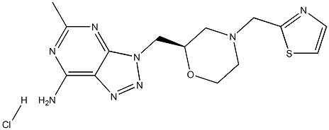 5-Methyl-3-[[(2R)-4-(2-thiazolylmethyl)-2-morpholinyl]methyl]-3H-1,2,3-triazolo[4,5-d]pyrimidin-7-amine hydrochloride Struktur