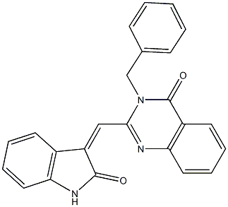 3-benzyl-2-[(2-oxo-1,2-dihydro-3H-indol-3-ylidene)methyl]-4(3H)-quinazolinone Struktur