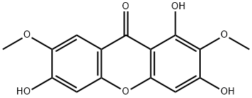 1,3,6-トリヒドロキシ-2,7-ジメトキシキサントン 化学構造式