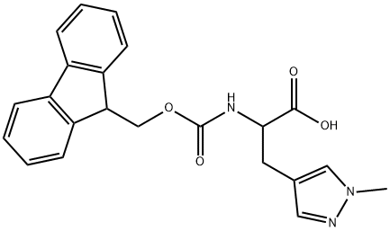 2-({[(9H-fluoren-9-yl)methoxy]carbonyl}amino)-3-(1-methyl-1H-pyrazol-4-yl)propanoic acid Struktur