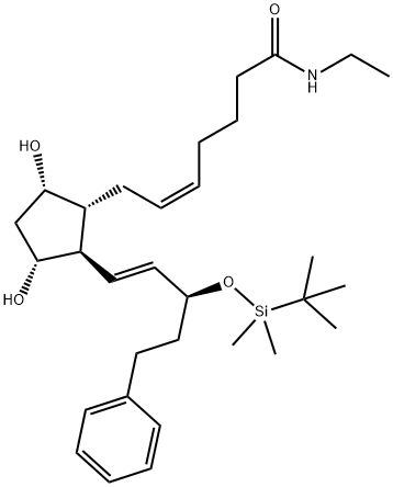 (5Z)-7-[(1R,2R,3R,5S)-2-[(1E,3S)-3-[[(1,1-Dimethylethyl)dimethylsilyl]oxy]-5-phenyl-1-penten-1-yl]-3,5-dihydroxycyclopentyl]-N-ethyl-5-heptenamide Struktur