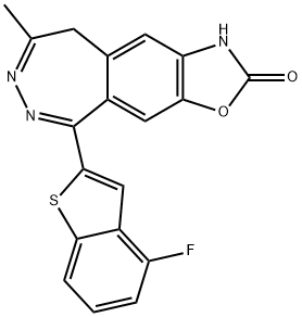 5-(4-Fluoro-1-benzothiophen-2-yl)-8-methyl-1,9-dihydro-2H-[1,3]oxazolo[4,5-H][2,3]benzodiazepin-2-one 结构式