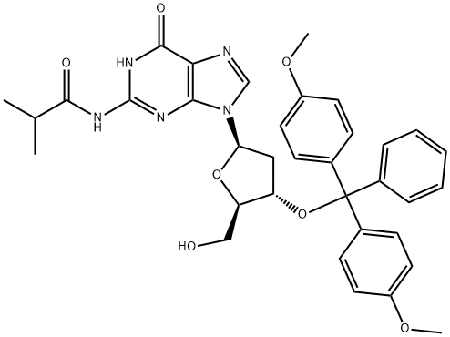 N-Isobutyryl-3'-O-(4,4'-diMethoxytrityl)-2'-deoxyguanosine, 97% 化学構造式
