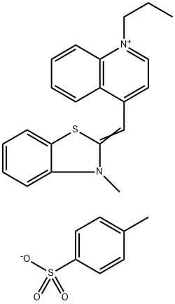 (Z)-4-((3-methyl-benzo[d]thiazol-2(3H)-ylidene)methyl)-1-propylquinolin-1-ium 4-methylbenzenesulfonate Structure