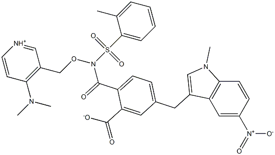 N-(4-dimethylaminopyridinium)-3-methoxy-4-(1-methyl-5-nitroindol-3-ylmethyl)-N-(o-tolylsulfonyl)benzamidate Structure