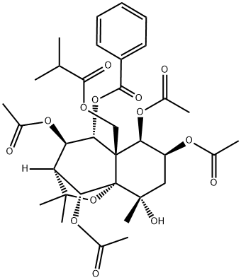 Propanoic acid, 2-methyl-, [(3R,4R,5R,5aS,6R,7S,9S,9aS,10R)-4,6,7,10-tetrakis(acetyloxy)-5-(benzoyloxy)octahydro-9-hydroxy-2,2,9-trimethyl-5aH-3,9a-methano-1-benzoxepin-5a-yl]methyl ester Structure