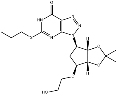 3-((3aS,4R,6S,6aR)-6-(2-hydroxyethoxy)-2,2-dimethyltetrahydro- 4H-cyclopenta[d][1,3]dioxol-4-yl)-5-(propylthio)-3H-[1,2,3] triazolo[4,5-d]pyrimidin-7-ol 化学構造式