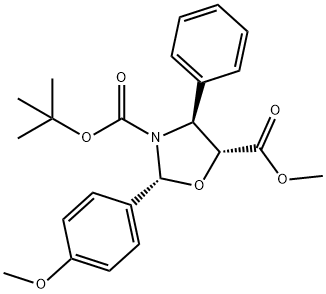 3,5-Oxazolidinedicarboxylic acid, 2-(4-methoxyphenyl)-4-phenyl-, 3-(1,1-dimethylethyl) 5-methyl ester, (2R,4S,5R)- Structure