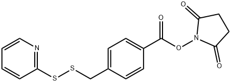 2,5-Dioxopyrrolidin-1-yl 4-[(pyridin-2-yldisulfanyl)methyl]benzoate Struktur