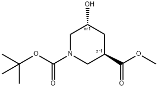 1-(tert-butyl) 3-methyl (3S,5S)-5-hydroxypiperidine-1,3-dicarboxylate Struktur