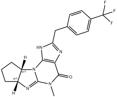 (6aR,9aS)-5-methyl-2-(4-(trifluoromethyl)benzyl)-5,6a,7,8,9,9a-hexahydrocyclopenta[4,5]imidazo[2,1-b]purin-4(1H)-one Struktur