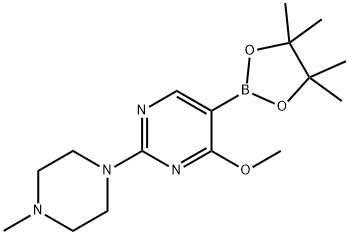 4-methoxy-2-(4-methylpiperazin-1-yl)-5-(4,4,5,5-tetramethyl-1,3,2-dioxaborolan-2-yl)pyrimidine, 1684430-50-9, 结构式