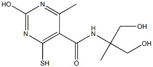 2-hydroxy-N-[2-hydroxy-1-(hydroxymethyl)-1-methylethyl]-4-methyl-6-sulfanyl-5-pyrimidinecarboxamide 化学構造式