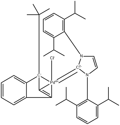 (3-1-t-Butyl-indenyl)[1,3-bis(2,6-diisopropylphenyl)imidazol-2-ylidene]chloropalladium(II) 化学構造式