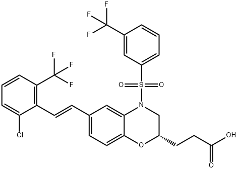 3-[(2S)-6-[(E)-2-[2-chloro-6-(trifluoromethyl)phenyl]ethenyl]-4-[3-(trifluoromethyl)benzenesulfonyl]-3,4-dihydro-2H-1,4-benzoxazin-2-yl]propanoic acid,1807791-77-0,结构式