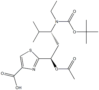 2-((1R,3R)-1-acetoxy-3-((tert-butoxycarbonyl)(ethyl)amino)-4-methylpentyl)thiazole-4-carboxylic acid Struktur