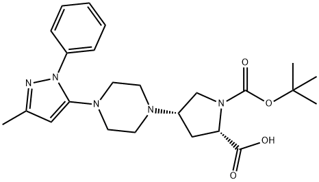 (2S,4S)-1-(tert-Butoxycarbonyl)-4-(4-(3-methyl-1-phenyl-1H-pyrazol-5-yl)piperazin-1-yl)pyrrolidine-2-carboxylic acid Struktur