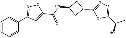 N-(trans-3-[5-[(1R)-1-hydroxyethyl]-1,3,4-oxadiazol-2-yl]cyclobutyl)-3-phenyl-1,2-oxazole-5-carboxamide Struktur