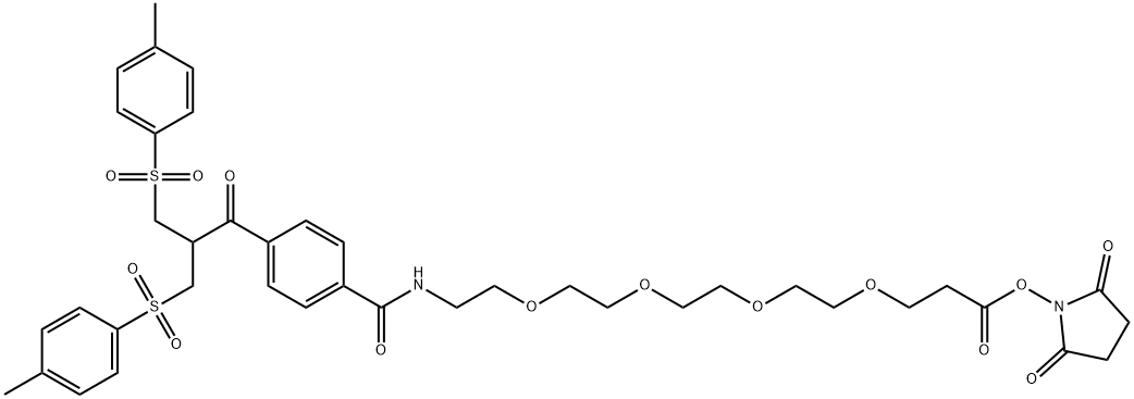 4,7,10,13-Tetraoxa-16-azaheptadecanoic acid, 17-[4-[3-[(4-methylphenyl)sulfonyl]-2-[[(4-methylphenyl)sulfonyl]methyl]-1-oxopropyl]phenyl]-17-oxo-, 2,5-dioxo-1-pyrrolidinyl ester Struktur