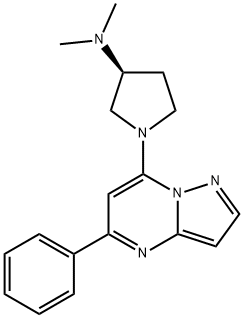 N,N-ジメチル-1-(5-フェニルピラゾロ[1,5-a]ピリミジン-7-イル)ピロリジン-3β-アミン 化学構造式