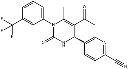 5-[(4S)-5-Acetyl-1,2,3,4-tetrahydro-6-methyl-2-oxo-1-[3-(trifluoromethyl)phenyl]-4-pyrimidinyl]-2-pyridinecarbonitrile,2117404-84-7,结构式