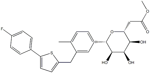 ((2R,3S,4R,5R,6S)-6-(3-((5-(4-fluorophenyl)thiophen-2-yl) methyl)-4-methylphenyl)-3,4,5-trihydroxytetrahydro- 2H-pyran-2-yl)methyl acetate 化学構造式