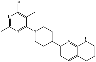 7-(1-(6-chloro-2,5-dimethylpyrimidin-4-yl)piperidin-4-yl)-1,2,3,4-tetrahydro-1,8-naphthyridine Struktur