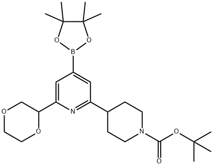 2-(N-Boc-Piperidin-4-yl)-6-(1,4-dioxan-2-yl)pyridine-4-boronic acid pinacol ester Struktur