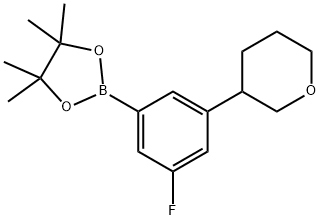 2-(3-fluoro-5-(tetrahydro-2H-pyran-3-yl)phenyl)-4,4,5,5-tetramethyl-1,3,2-dioxaborolane Struktur