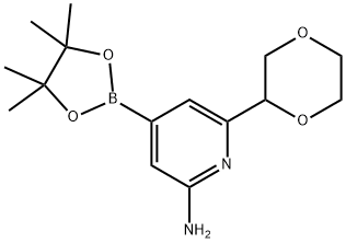 6-(1,4-dioxan-2-yl)-4-(4,4,5,5-tetramethyl-1,3,2-dioxaborolan-2-yl)pyridin-2-amine Struktur