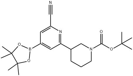 2-Cyano-6-(N-Boc-piperidin-3-yl)pyridine-4-boronic acid pinacol ester 化学構造式