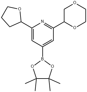 2-(Oxolan-2-yl)-6-(1,4-dioxan-2-yl)pyridine-4-boronic acid pinacol ester Struktur