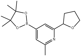 2-methyl-6-(tetrahydrofuran-2-yl)-4-(4,4,5,5-tetramethyl-1,3,2-dioxaborolan-2-yl)pyridine Struktur