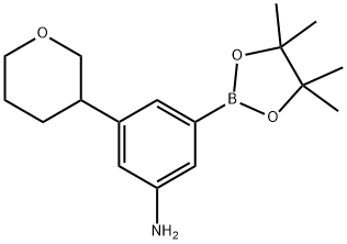 3-(tetrahydro-2H-pyran-3-yl)-5-(4,4,5,5-tetramethyl-1,3,2-dioxaborolan-2-yl)aniline 化学構造式