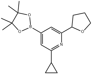 2-cyclopropyl-6-(tetrahydrofuran-2-yl)-4-(4,4,5,5-tetramethyl-1,3,2-dioxaborolan-2-yl)pyridine 化学構造式