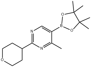 4-methyl-2-(tetrahydro-2H-pyran-4-yl)-5-(4,4,5,5-tetramethyl-1,3,2-dioxaborolan-2-yl)pyrimidine Struktur