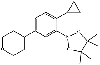 2-(2-cyclopropyl-5-(tetrahydro-2H-pyran-4-yl)phenyl)-4,4,5,5-tetramethyl-1,3,2-dioxaborolane Struktur