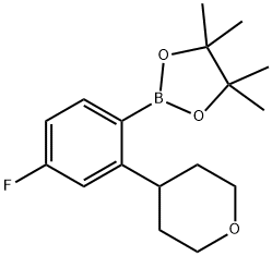 2-(4-fluoro-2-(tetrahydro-2H-pyran-4-yl)phenyl)-4,4,5,5-tetramethyl-1,3,2-dioxaborolane 化学構造式