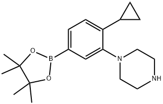 1-(2-cyclopropyl-5-(4,4,5,5-tetramethyl-1,3,2-dioxaborolan-2-yl)phenyl)piperazine,2223047-82-1,结构式