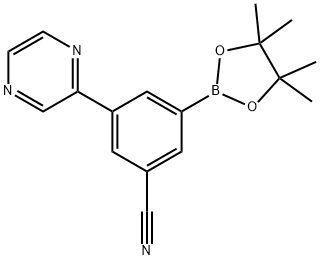 3-(pyrazin-2-yl)-5-(4,4,5,5-tetramethyl-1,3,2-dioxaborolan-2-yl)benzonitrile Struktur