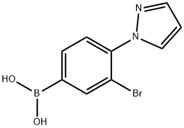 3-Bromo-4-(1H-pyrazol-1-yl)phenylboronic acid 化学構造式