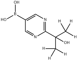 (2-(2-hydroxypropan-2-yl-1,1,1,3,3,3-d6)pyrimidin-5-yl)boronic acid 化学構造式